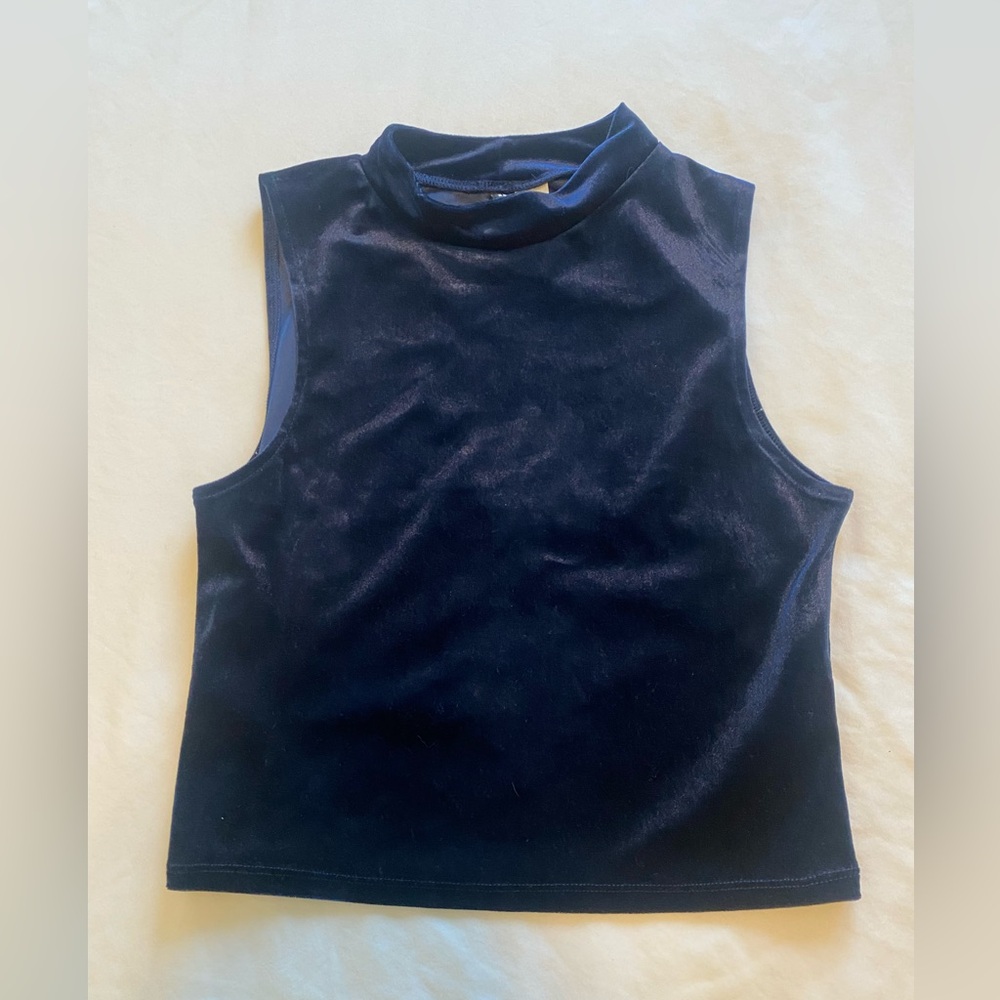 H&M Navy Blue Velvet Tank Crop Top Size Medium